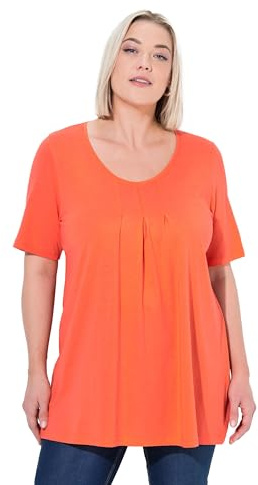Ulla Popken Damen große Größen Übergrößen Plus Size T-Shirt, Zierfalten, A-Linie, Rundhals, Halbarm, Modal rosenkoralle 50+ 796473510-50+