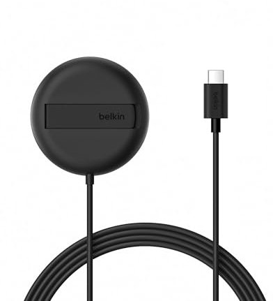 Belkin Magnetic Wireless Charging Pad 15W with Pop-Up Stand - MagSafe-Compatible Certified Qi2 Wireless Charger for iPhone 16, 15, 14, Samsung Galaxy S25, S24 Series, AirPods, & More (No PSU) - Black