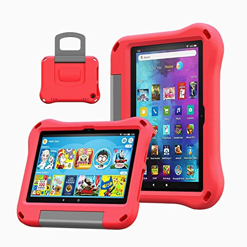 Tablet Case for 8 inch Tablets Not for Sony Nokia 8 inch Tablets(Only for 12th/14th Gen, 2022/2024 Release), DiHines Kids Case with Handle Stand, Red