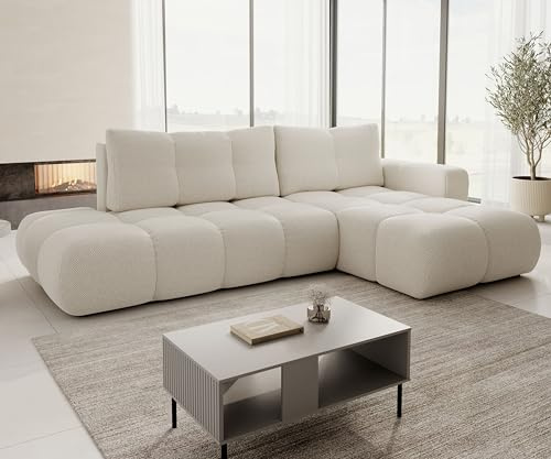 AXLIVING Ecksofa mit Schlaffunktion Beige – Hosio 288cm Breit Rechts
