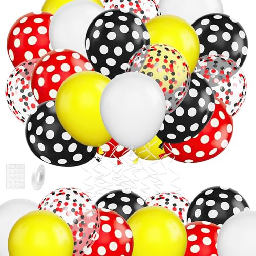30 Stück Luftballons Rot Schwarz Gepunktete Luftballons Gelb Weiß Konfetti Ballons Geburtstag 12 zoll Luftballon Mouse Deko für Kindergeburtstag, Cartoon Mottoparty, Hochzeit