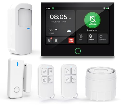 Sistema Allarme Sicurezza Domestica,Sistema Allarme Domestico Wireless WiFi Sirena Allarme Touchscreen7”,Sensore Porta/Finestra,Rilevatore,Telecomandi Compatibili Alexa Google, Appartamenti,Magazzini