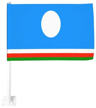 Drapeau de la République Sakha pour voiture - Clip pour fenêtre extérieure - 30 x 45 cm - Double face - Décoration de voiture