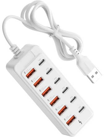 Presa elettrica per stazione di ricarica a 12 porte con connettori USB e tipo C per computer portatili, telefoni, console di gioco, hub multidispositivo