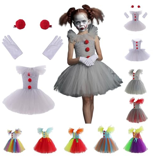 POIUIYQA Adventskalender Kostüm Halloween Persönlichkeit Clown Durchführung Tüll Kleid Mädchen Maskerade Kleid Mädchen Länger