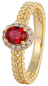 Gualiy 14 Karat Gold Ring, 585 Gelbgold Verlobungsring Damen Oval Labor Hergestellt Rubin 0.5ct mit Rund Moissanit Eheringe Größe 63