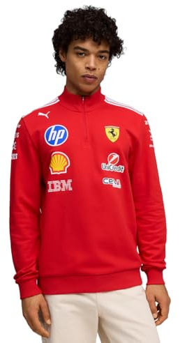 PUMA Scuderia Ferrari F1 2026 Herren Team T7 1/2-Zip-Pullover - Rot | Alle neuesten Team- und Partnerlogos, Wie zu sehen, getragen vom Team und den Fahrern, Offiziell lizenziert