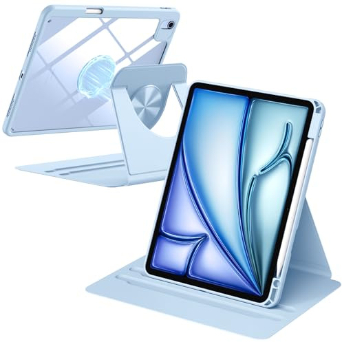 drivego 360° Drehbare Hülle für iPad Air 11 Zoll/Air 10,9″/ Pro11 Zoll | für iPad Air M4/M3/M2, Air 5/4. Gen, Pro 11 (2022/2021/2020/2018), Abnehmbare Magnetische PC Transparent Rückseite, Hell Blau