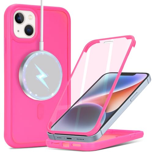 Zouzt Magnetic for iPhone 14/13 Case Screen Protector, Rose Red | 360 Full Body, Translucent Matte, for MagSafe, Military Grade Drop Proof, Shockproof Protective, Anti-Fingerprint Phone Case
