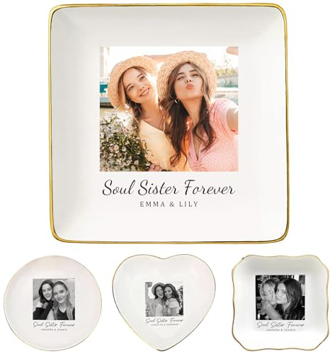 JYCASC Plato de joyería con fotos de la amistad, bandeja de cerámica personalizada, hermana del alma, mejor amiga, regalo de amistad, recuerdo de retrato de pareja, regalo de cumpleaños, boda, novia