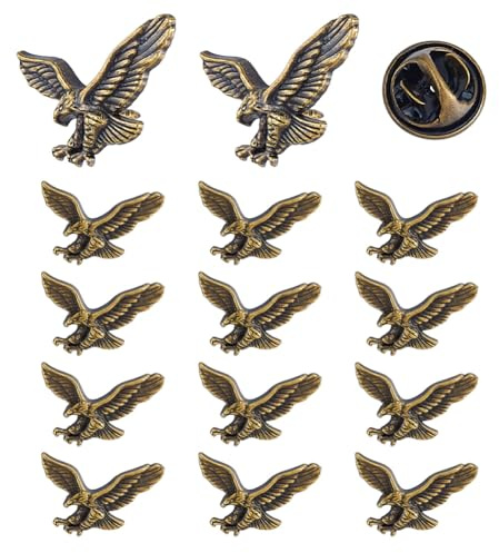 DICOSMETIC 15 Stück Adler Broschen Anstecknadeln Bulk 18.5x22mm Adler Anstecknadel Legierung Abzeichen Brosche Antik Bronze Vintage Tier Brosche für Taschen Hüte Mützen Kleidung Westen Jacken