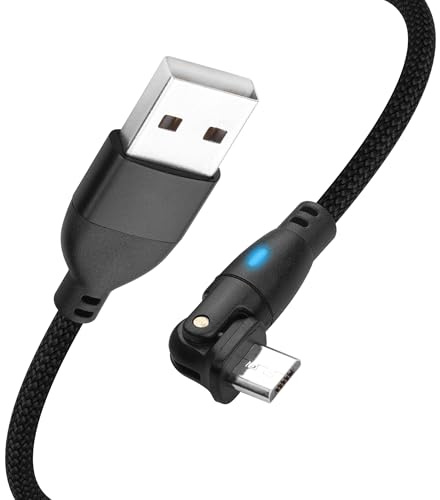 YACSEJAO Cavo micro USB da USB A 2.0 a micro USB intrecciato a 180 gradi, cavo dati di ricarica rapida con indicatore LED, sincronizzazione dati per telefoni Android, Dash Cam, fotocamera (1 m)