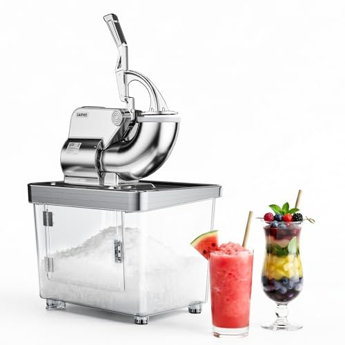 GarveeLife Picadores de Hielo Comercial 300W, Doble Cuchilla 300kg/h, Plata | Picadores de hielo comercial 300W 300kg/h, doble cuchilla inox tolva 4,5, depósito 50L ETL para bar y eventos, Plateado.