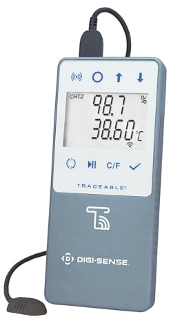 Digi-Sense AO-18000-30 Datenlogger für Temperatur und Luftfeuchtigkeit, mit nachverfolgbarer LIVE-Fähigkeit, 1 Sonde mit Kabel