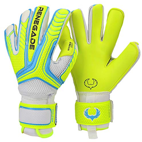 Renegade GK Vulcan Surge Torwarthandschuhe Mit Pro-Tek Finger Schutz | 3.5+3mm Hyper Grip & 4mm Duratek | Neon Gelb & Blau Fußball Torwart Handschuhe (Größe 7, Jugend, Roll-Neg Hybrid Cut, Level 3)