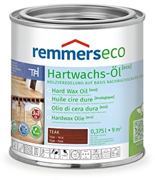 Remmers Hartwachs-Öl [eco] teak, 0,375 Liter, Hartwachsöl für innen, natürliche Basis, Beize, Öl und Versiegelung in einem, nachhaltig, vegan