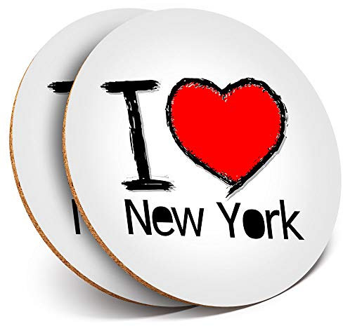 2 x Round Coasters - I Love New York NYC America USA - Cork Backed Home Kitchen Accessory Tea Coffee Mug Mat #7752