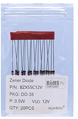 HUABAN 20PCS 1/2W BZX55C12V Silizium Planar Power Zener Diodes DO-35 Axial Diode 0.5W 12V | Axial Silizium Planar Power 0,5 Watt 1/2W 12 Volt