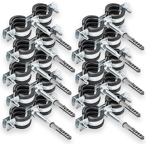 10x Soportes de Tubo Doble con Junta de Goma – Abrazaderas Dobles para Bajantes y Tuberías (1/2, 20-24 mm), Abrazadera Antivibración de Acero, Soporte de Fijación para Conductos y Tuberías