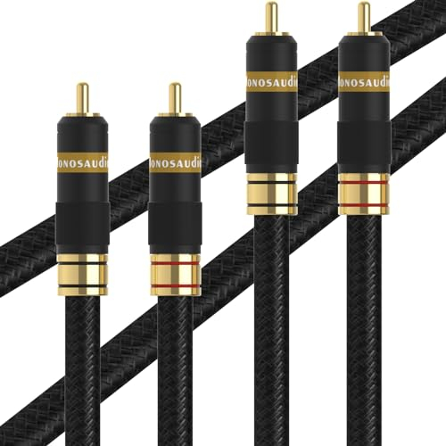 Monosaudio A202R Robustes RCA-Cinch-Kabel - reiner kupferversilberter Leiter, doppelt abschirmendes Cinch-Signal-A/V-Kabel mit M/M-RCA-Steckern (1M/3.2FT)