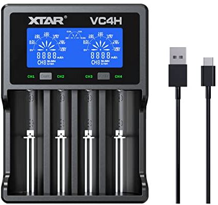 XTAR 2022 New VC4H 18650 Ladegerät 4 XTAR 4-Slot 18650 Batterieladegerät LCD-Display Universelles Ladegerät mit Typ C für Li-Ionen-Batterien 18650 22650 20700 16340 14500, AA AAA-Akkus