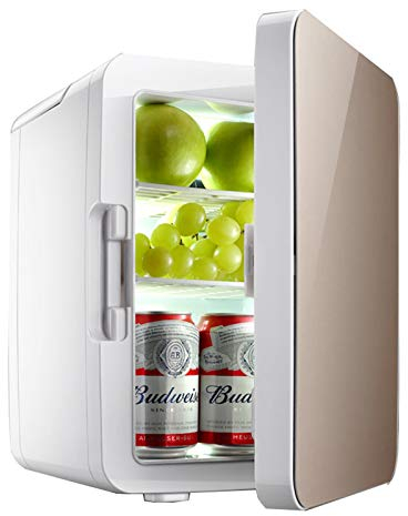 MNCYGJ Mini Nevera con Congelador De 10L, Pequeña Nevera para Acampar, 12V / 220V, Mini Nevera, Minibar Silencioso, Nevera para Cosméticos,Oro
