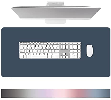 Schreibtischunterlage Leder - Multifunktion Mousepad aus Wasserdichtes PU-Leder - 80 × 40 cm Große Größe, Mouse Pad Für den Heim- oder Bürogebrauch (Dunkelblau)