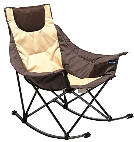 Silla Mecedora Plegable para Camping, reclinable Acolchado de Lujo, Silla Plegable con Bolsillo, para césped, Exteriores, Picnic, Patio, sillas Plegables con Bolsa de Transporte (marrón)