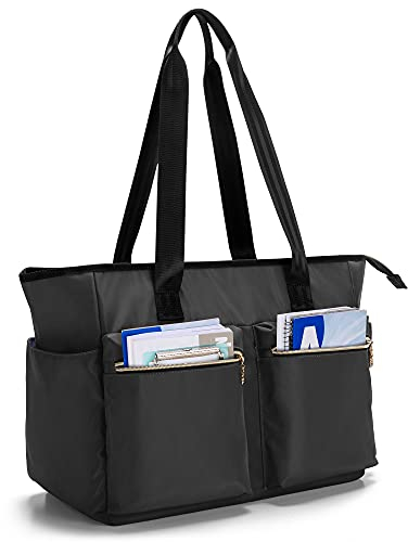 Damero Borsa dell'insegnante, grandi Borse Tote per insegnante, scuola, ufficio, affari con cerniera superiore e tasca imbottita per laptop,Nero