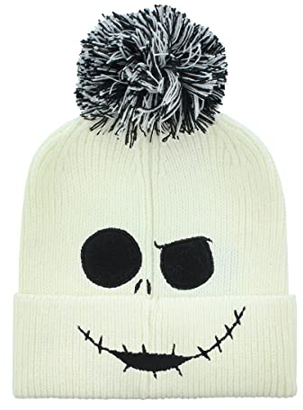Heroes Inc Unisex Nightmare Before Christmas-Beanie Pom-Jack Face Jumbo Kappe, Weiß, One Size