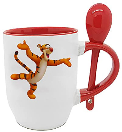 Getagift Tiger Cartoon The Pooh Quote Birthday Secret Santa Chritmas Unique Ceramic Inside Coloured with Spoon Mug. (Red)