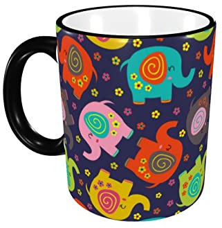 Lustige Neuheit Kaffeetasse Niedlicher bunter Elefant Keramik Teetasse 11 Unzen mit Geschenkbox Tassen für Büro & Zuhause Frauen Männer Geschenk Schwarz