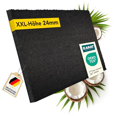 KARAT Fußmatte für Außen und Innen, 100x100 cm Schwarz XXL-Höhe 24mm, extra Dicke Türmate aus Kokos, Schmutzfangmatte, Kokosmatte mit Rutschfester Rückseite für Haustür, Eingang