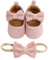 EDOTON 2 Pcs Kleinkind Schuhe+ Stirnband, Baby Mädchen Blumen Schuh Anti-Rutsch-Weiche Besondere Anlässe Taufe Hochzeit Party Schuhe
