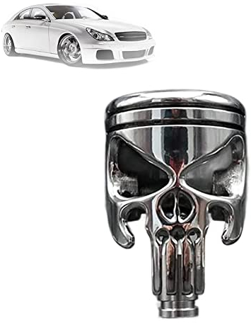 Kolben Schädel Gesicht Skulptur, Schaltknauf aus Motorrad Kolben, Edelstahl Totenkopf Form Schalthebel Stick für die meisten automatischen manuellen Fahrzeuge (A)