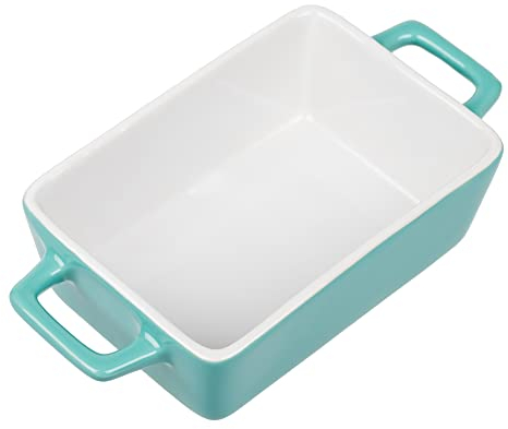 Invero Small Single Stoneware Rectangular Individual Oven to Table Bake Dish with Handles - Ideal for Baking Lasagnes, Pies, Casseroles, Tapas, Pasta and more - Green