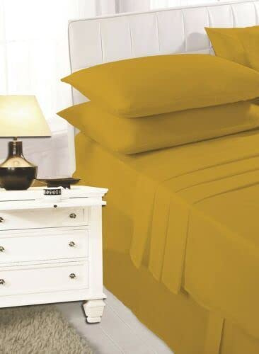 Fitted Sheet | Luxury Easy Care Polycotton Bed Sheet | Mattress Cover Non Iron, soft fabric, 26 Colours (Mustard D)