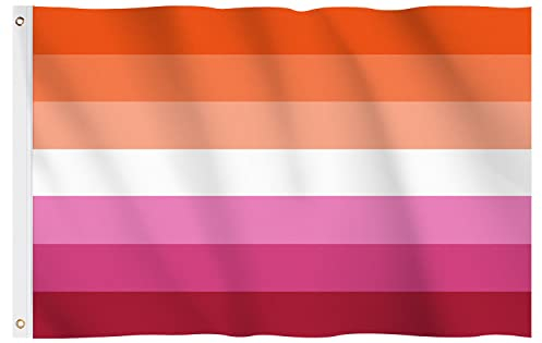 Hianjoo 90X150cm Sunset Lesbian Regenbogen Flagge mit 2 Messingösen, LGBT Flagge Pride Monat Flag, Lesbian Flag, Les Sunset Banner [Lebendige Farbe] [UV-Lichtbeständig] [Leinwand Kopf]