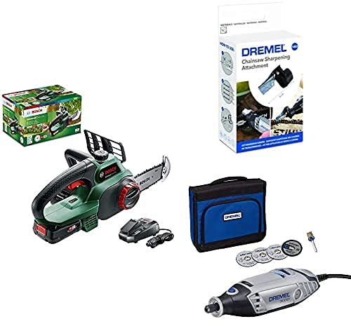 Universalchain 18 + Dremel 1453 Kettensägen-Schärfset, Rotationswerkzeug-Zubehörset mit Schärfwinkelführungsaufsatz und Schleifsteinen + Amazon Exclusive Set m
