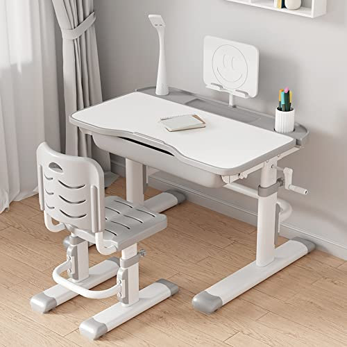 Study Table, Höhenverstellbarer Kinderschreibtisch Mit Stuhl, Schülerschreibtisch Mit Augenschutzlampe, Schreibtischset Mit Verstellbarer Rückenlehne, Kindertisch Mit Kippbarer Tischplatte ( Color : G