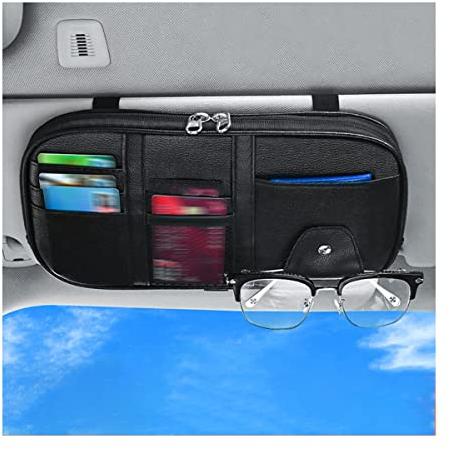 CGEAMDY Black Auto Sonnenblende Organizer, Auto Interieur Leder Zubehör Aufbewahrungstasche Beuteltasche, Auto Sun Visor Organizer, Tasche für Kartenlizenzschlüssel Handy Rechnung Dokument