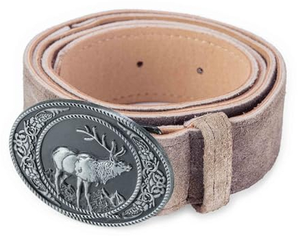 Cinturón tradicional alemán con hebilla para pantalones de cuero y todos los pantalones | para cualquier Oktoberfest | cinturón Steiermark, marrón - gris, 42-44 inch