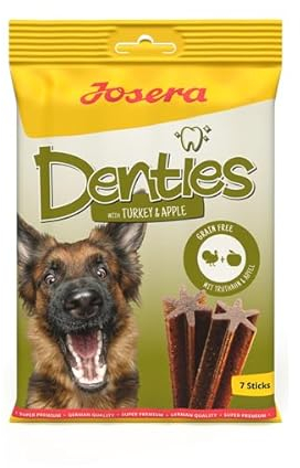 Josera Denties with Turkey & Apple | 180 g | Zahnpflegekaustangen für Hunde | Mit schmackhaftem Truthahn und Apfel | Mit Cellulose zur Unterstützung der täglichen Zahnreinigung