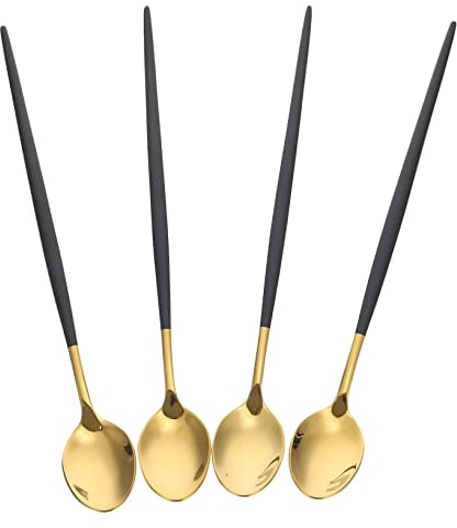 BESTonZON 4pcs Stainless Steel Ice Scoop Serving Spoons Long Handle Cocktail Stirring Spoon