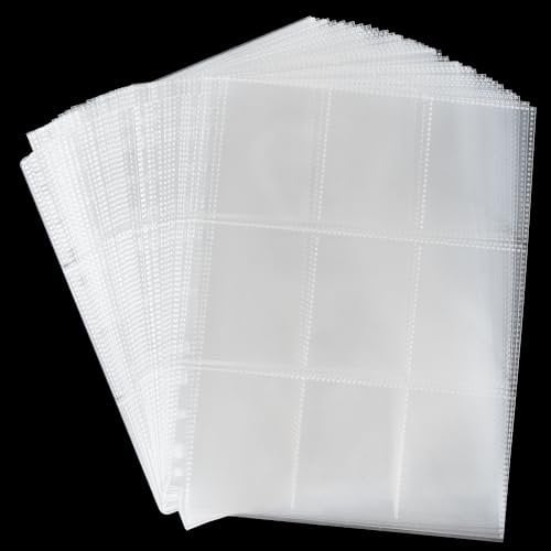 1080 Pockets Trading Card Sleeves, 60 Sheets Double Side 9-Pocket 11 Holes Card Sleeves Card Binder Fit 3 Ring Binder Trading Card Binder for Game Sports Cards OS22060