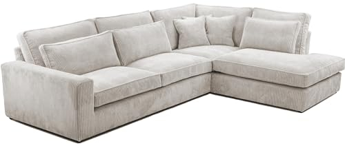 Mars Meble Große l-förmig Ecksofa Parma im modernes Design L-Form Wohnlandschaft aus Cordstoff Lounge Corner Ecke, Stoff: Lincoln 83 - beige, Ottomane: rechts