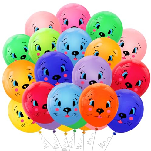 Luftballons Bunt 100 Stück Smiley Balloons Emotion Serie Latex Ballons für Helium Luftballon Girlande Bogen Lustige Emoji Balloon für Geburtstag Party Deko Kinder Jungen Mädchen (Katzengesicht)