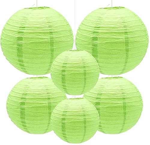 Yosawo 6 Stück Papierlaterne Laterne Deko Grün rund Lampenschirm für Party Garten Hochzeit Geburtstage Dekoration( 8 10 12/Green)