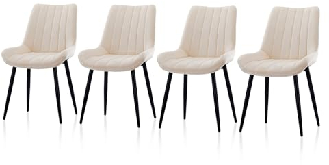 TUKAILAI Esszimmerstühle 4er Set aus Samt, Küchenstühle mit Rückenlehne,weichen Kissen,Metallbeine, Ergonomische Sessel, Moderne Stühle für Küche,Esszimmer,Wohnzimmer,Empfangsraum, Creme