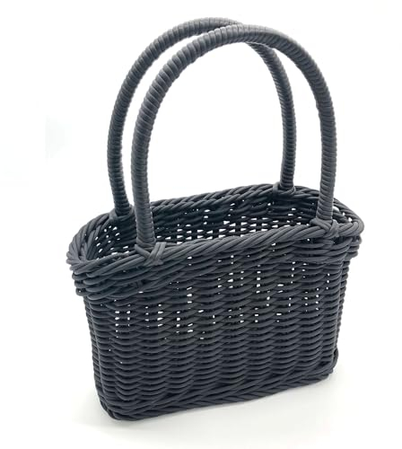 nanologi Mehrzweck-Korb, Einkaufskorb, ca. 29 x 8 x 20 cm, Picknickkorb mit Henkel Geeignet für Hotel und Gastronomie, Geflochtener Mehrzweck Korb Kunststofffaser, Tragetasche, Geschenkkorb - Schwarz
